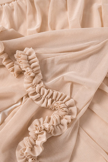 Vestidos irregulares sexis de malla con volantes, ahuecados y sin tirantes