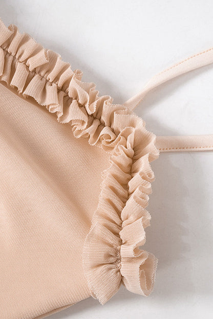 Vestidos irregulares sexis de malla con volantes, ahuecados y sin tirantes