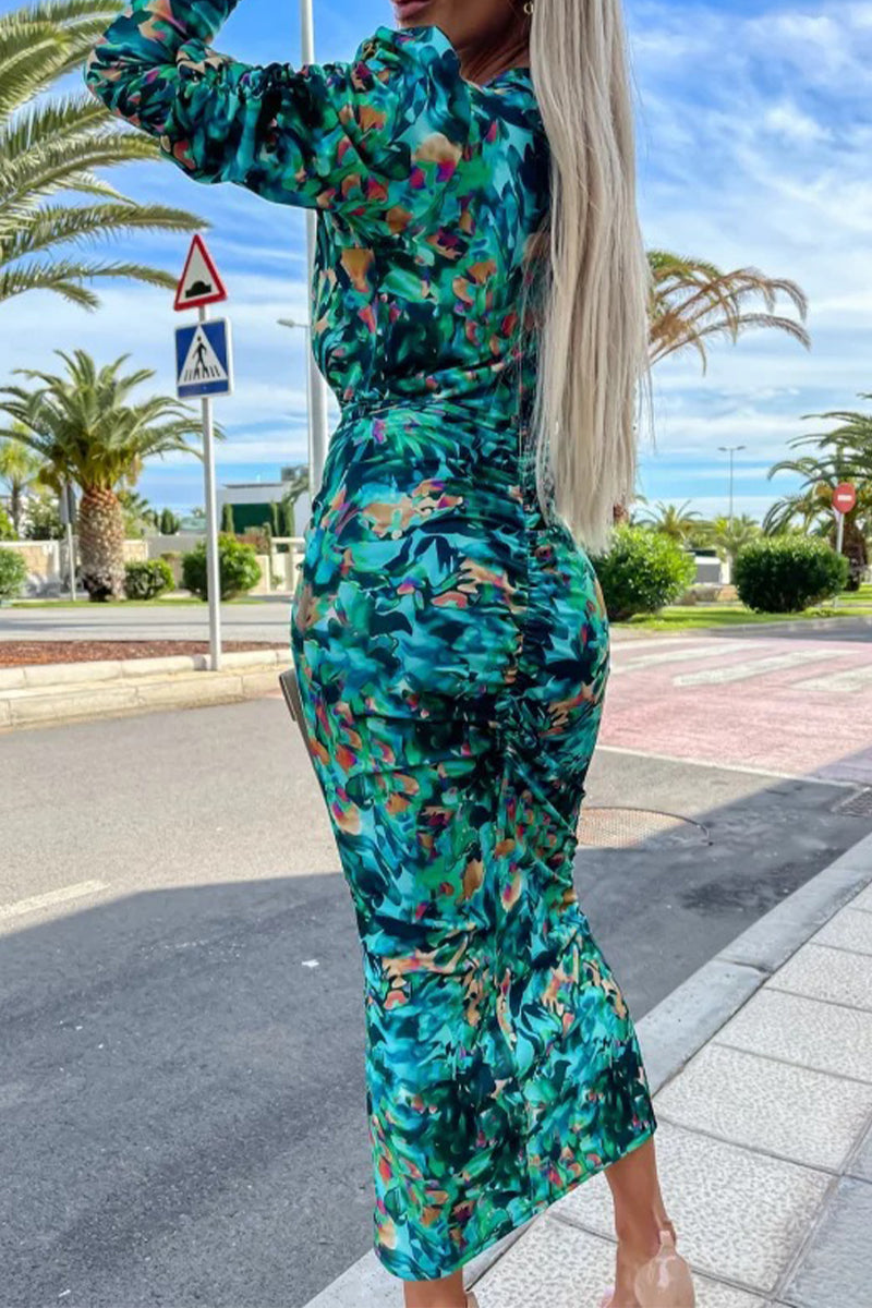 Vestidos vintage elegantes con flores, escote en V y falda de un solo paso