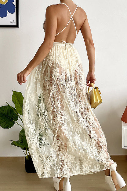 Traje de baño sexy de malla con abertura en el frenillo sólido para vacaciones (dos piezas)