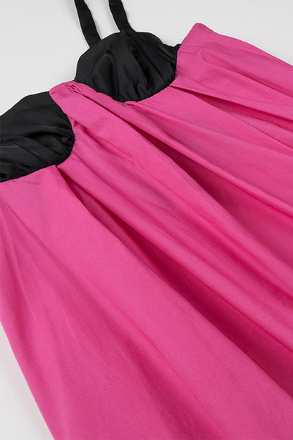 Vestidos casuales de patchwork liso con lazo en contraste y escote en V