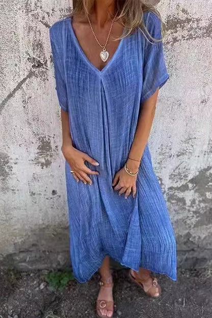 Vestido informal de manga corta con cuello en V y mangas cortas