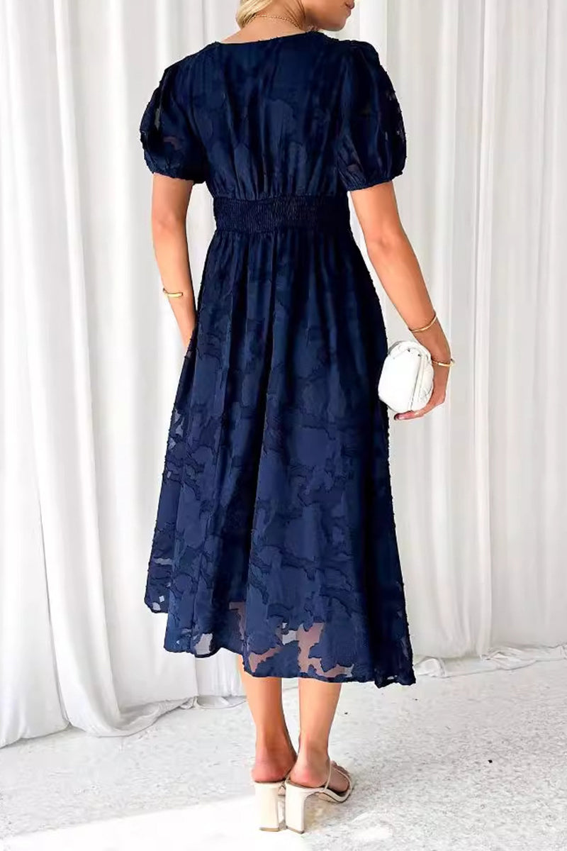 Elegante vestido de encaje liso con bolsillos y escote en V (3 colores)