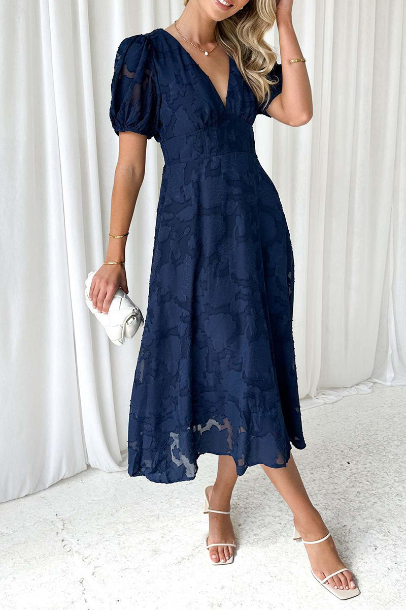 Elegante vestido de encaje liso con bolsillos y escote en V (3 colores)