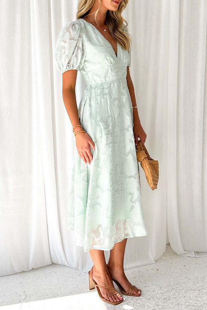 Elegante vestido de encaje liso con bolsillos y escote en V (3 colores)