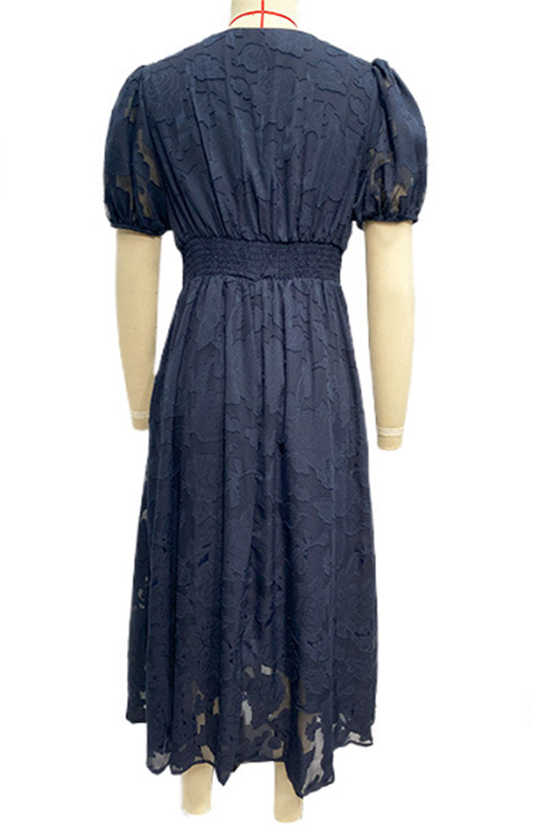 Elegante vestido de encaje liso con bolsillos y escote en V (3 colores)