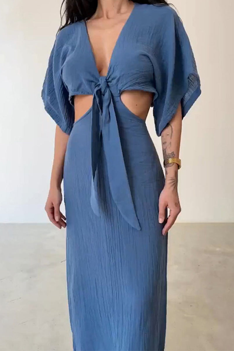 Vestido sexy de una sola pieza con escote en V y frenillo ahuecado (2 colores)