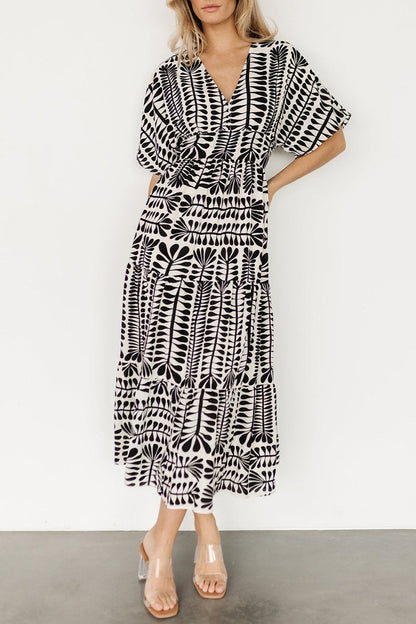 Vestidos estampados de rayas con cuello en V y patchwork para vacaciones vintage