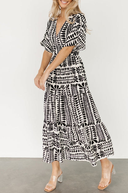 Vestidos estampados de rayas con cuello en V y patchwork para vacaciones vintage