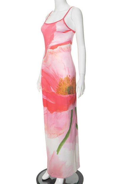 Vestidos largos casuales con tirantes finos, espalda descubierta y estampado