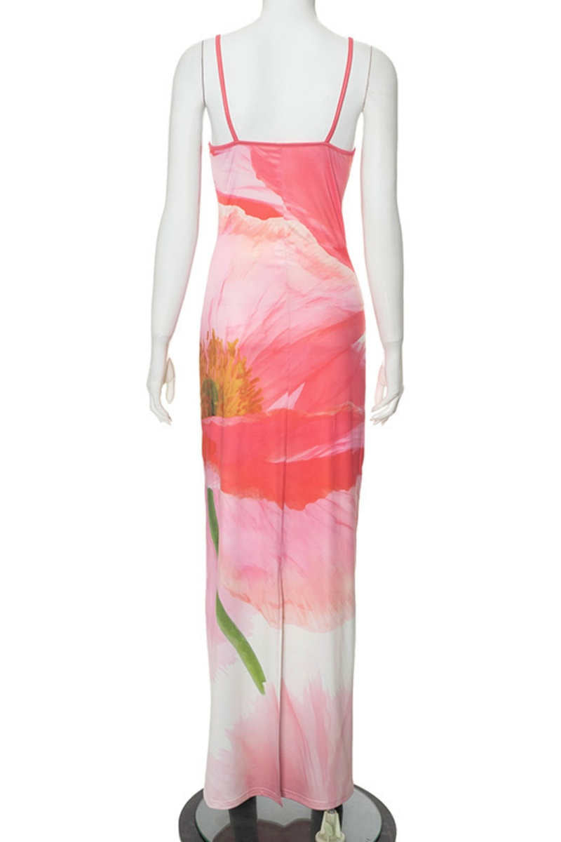 Vestidos largos casuales con tirantes finos, espalda descubierta y estampado