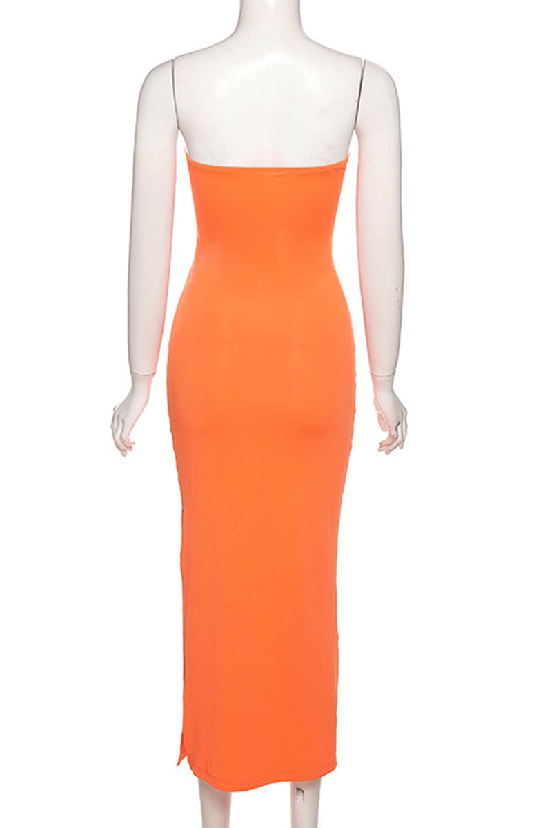 Vestidos sexis de falda de un solo paso sin tirantes con contraste ahuecado y sólido