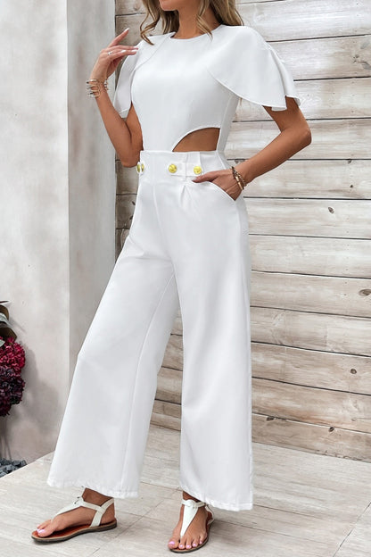 Monos casuales lisos ahuecados con parches y cuello redondo regulares