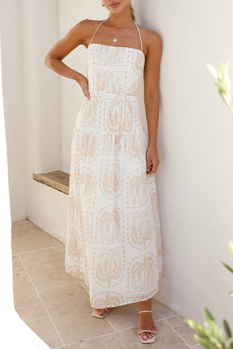 Vestidos playeros halter sin espalda y con estampado floral para vacaciones