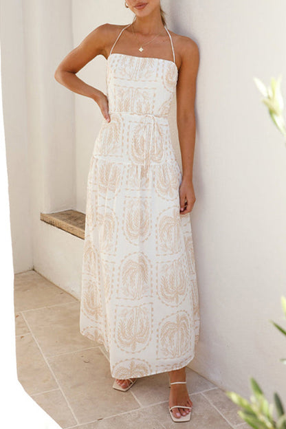 Vestidos playeros halter sin espalda y con estampado floral para vacaciones