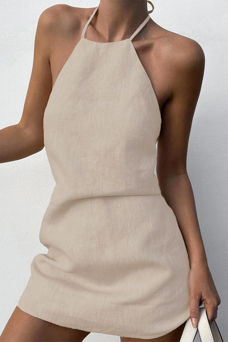 Vestidos sexis sin mangas con cuello halter, espalda descubierta y frenillo sólido