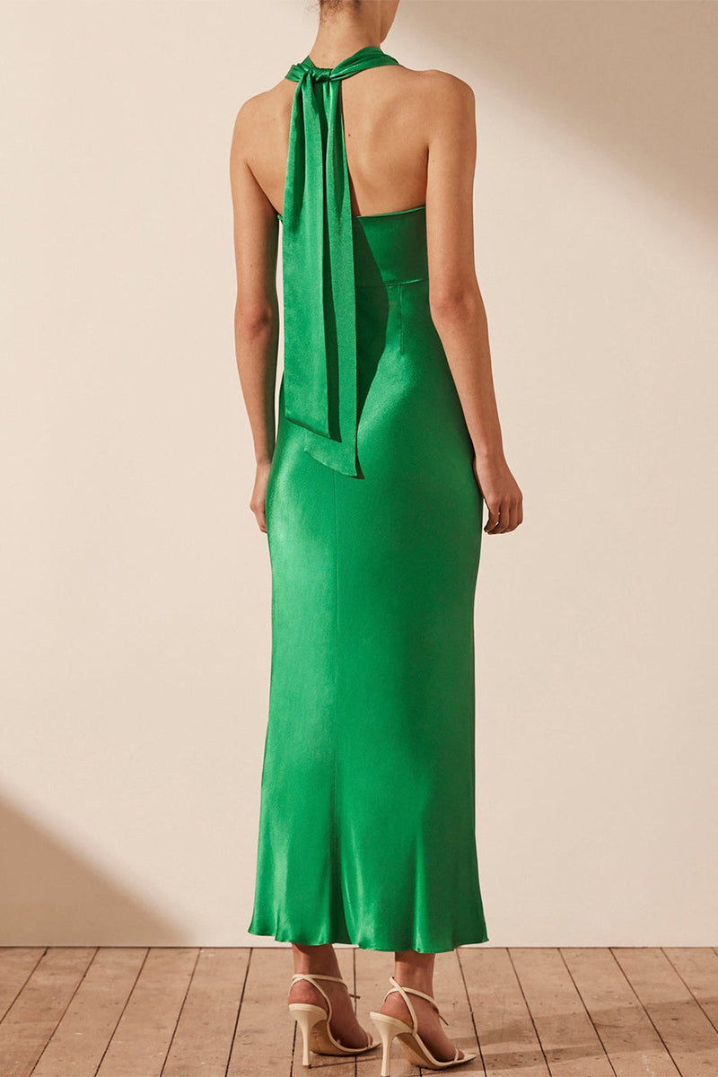 Vestidos sexis de falda de un solo paso con cuello halter y frenillo sólido