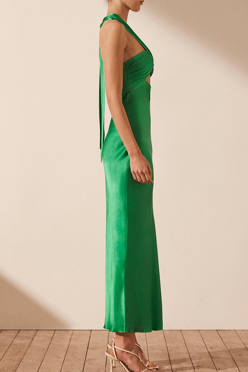 Vestidos sexis de falda de un solo paso con cuello halter y frenillo sólido