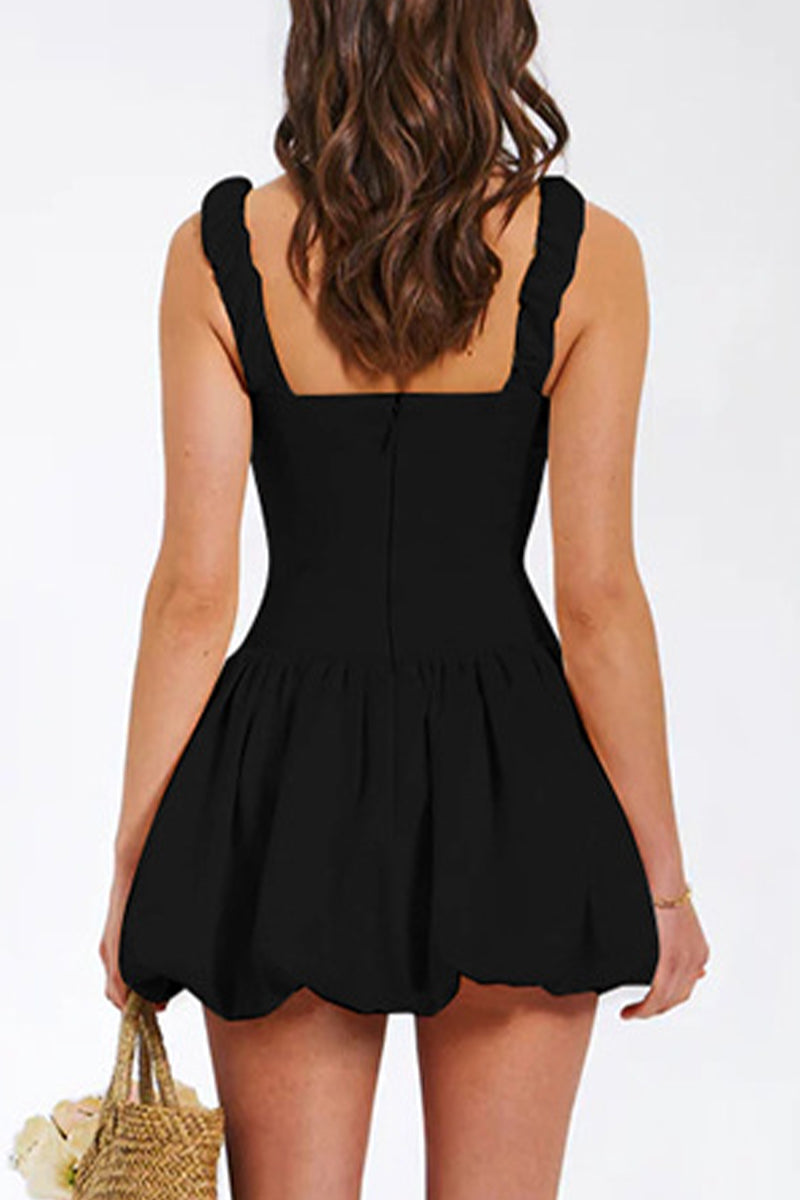 Vestidos sexis con falda y cintura cuadrada con pliegues sólidos