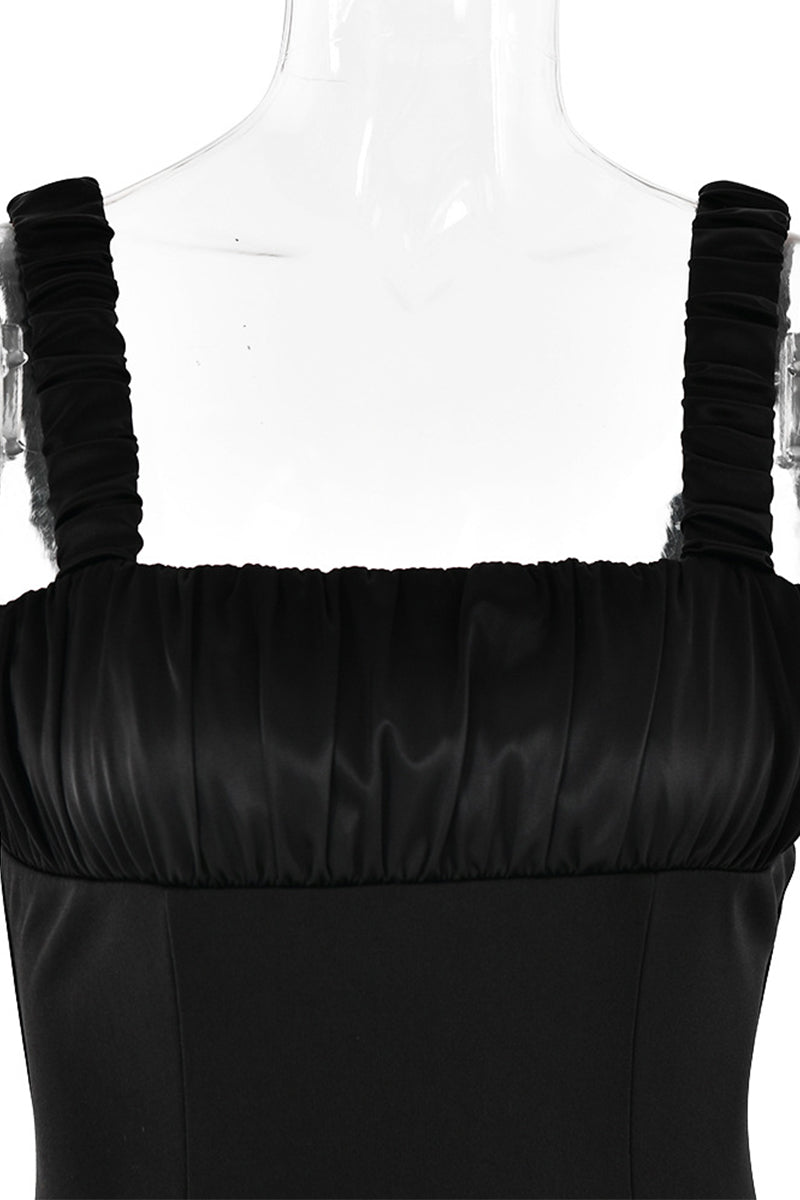 Vestidos sexis con falda y cintura cuadrada con pliegues sólidos