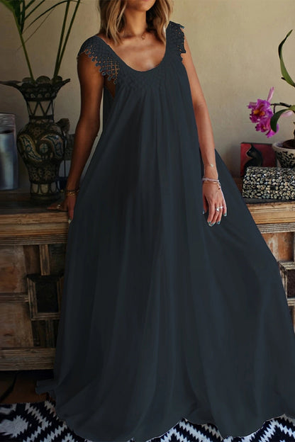 Vestidos casuales sencillos con borlas lisas y cuello en U sin mangas