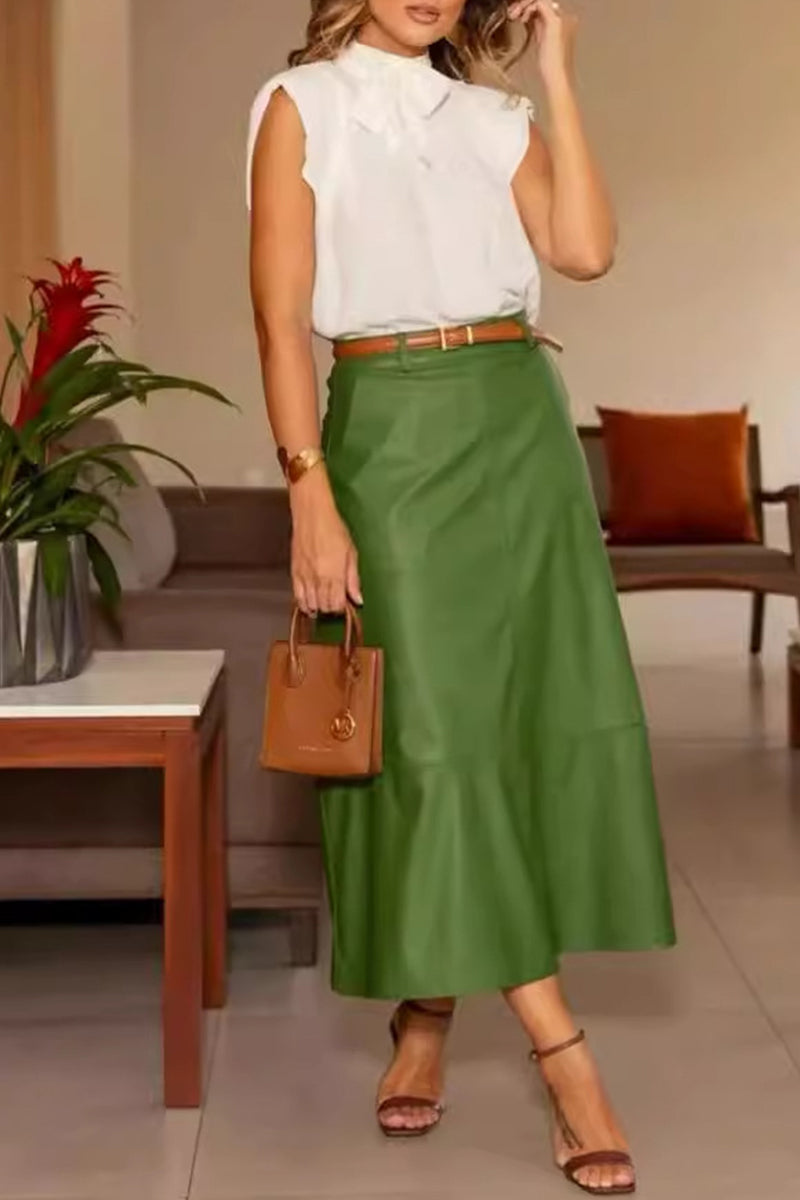 Celebridades Elegante Conjunto de Dos Piezas con Cuello Alto, Sin Mangas y Bolsillos Sólidos (Sin Cinturón)