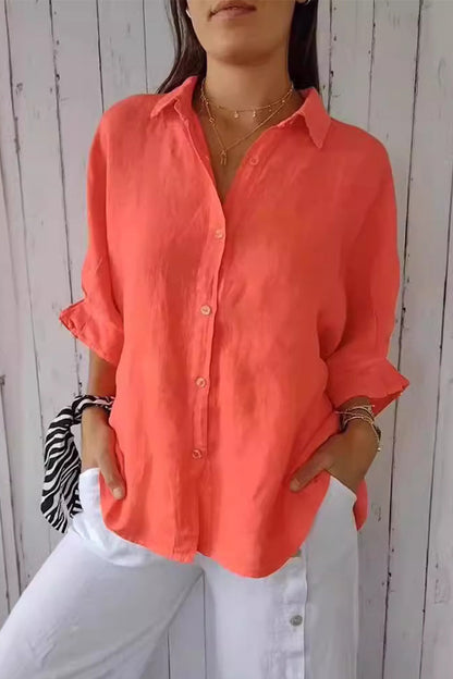 Blusa elegante con cuello vuelto, abertura y botones de frenillo liso (7 colores)