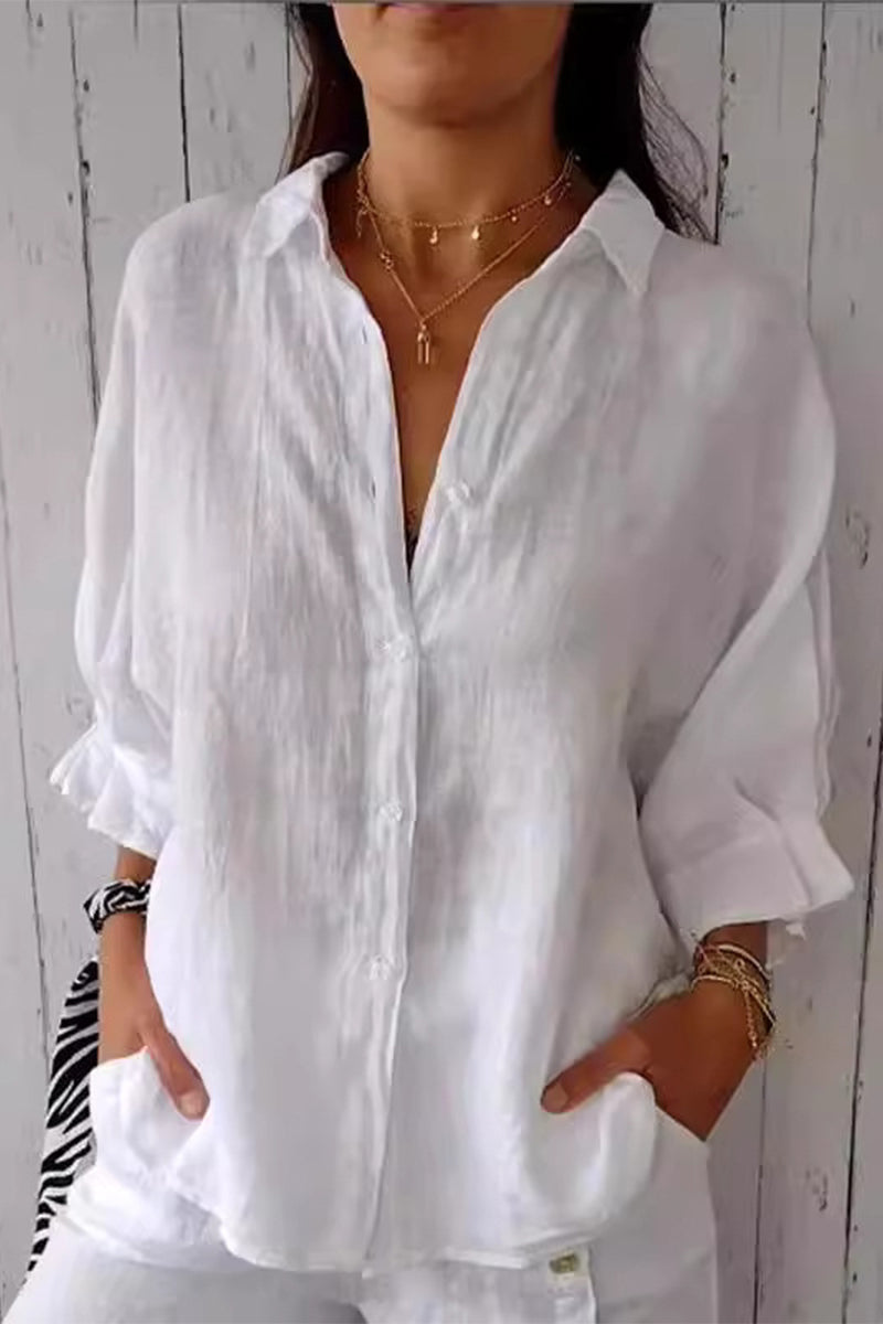 Blusa elegante con cuello vuelto, abertura y botones de frenillo liso (7 colores)
