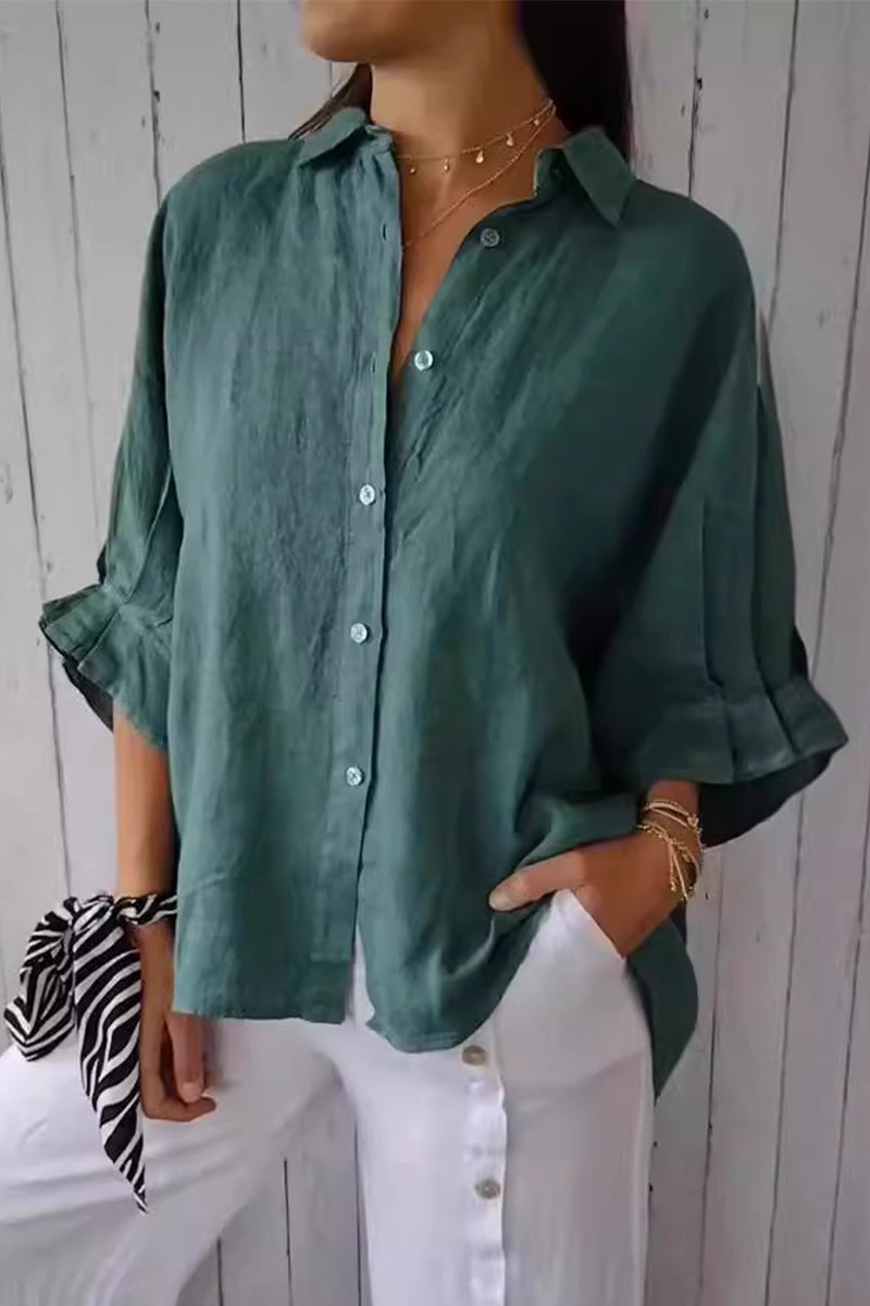Blusa elegante con cuello vuelto, abertura y botones de frenillo liso (7 colores)