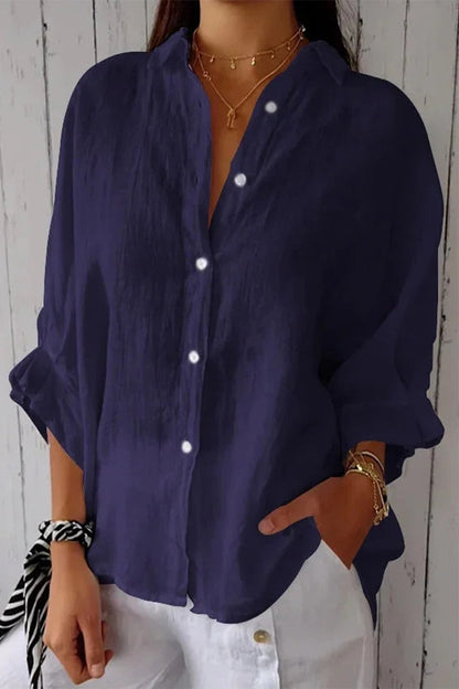 Blusa elegante con cuello vuelto, abertura y botones de frenillo liso (7 colores)