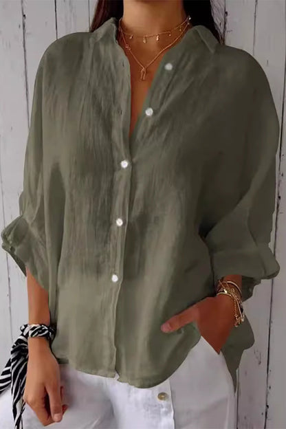 Blusa elegante con cuello vuelto, abertura y botones de frenillo liso (7 colores)