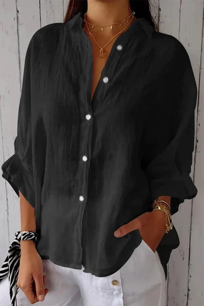 Blusa elegante con cuello vuelto, abertura y botones de frenillo liso (7 colores)