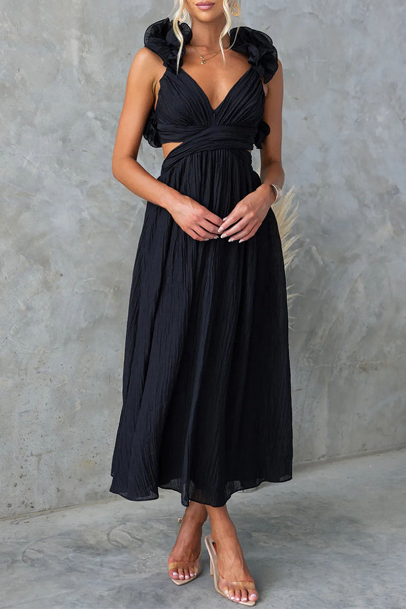 Vestidos elegantes y dulces con escote en V, tirantes finos y espalda descubierta.