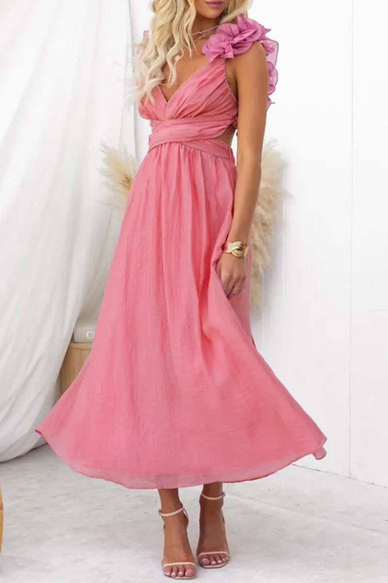 Vestidos elegantes y dulces con escote en V, tirantes finos y espalda descubierta.