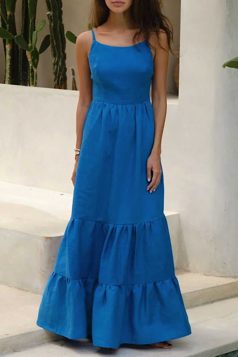 Vestidos sexis de vacaciones con falda pastel, escote en U, espalda descubierta y frenillo liso