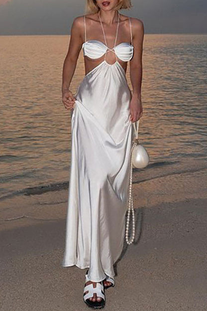 Vestidos sexys de tirantes con pliegues, espalda descubierta y huecos sólidos