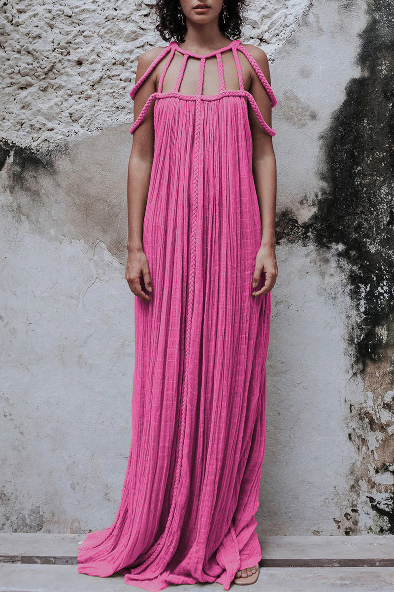 Vestidos casuales de corte A con cuello redondo y frenillo liso