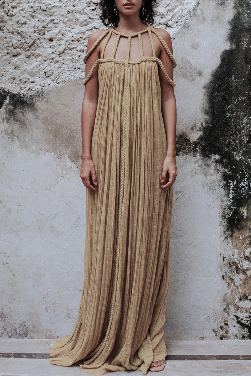 Vestidos casuales de corte A con cuello redondo y frenillo liso