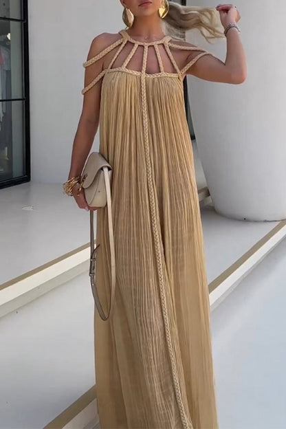 Vestidos casuales de corte A con cuello redondo y frenillo liso