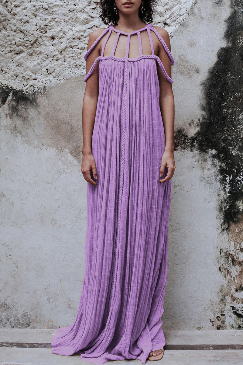 Vestidos casuales de corte A con cuello redondo y frenillo liso