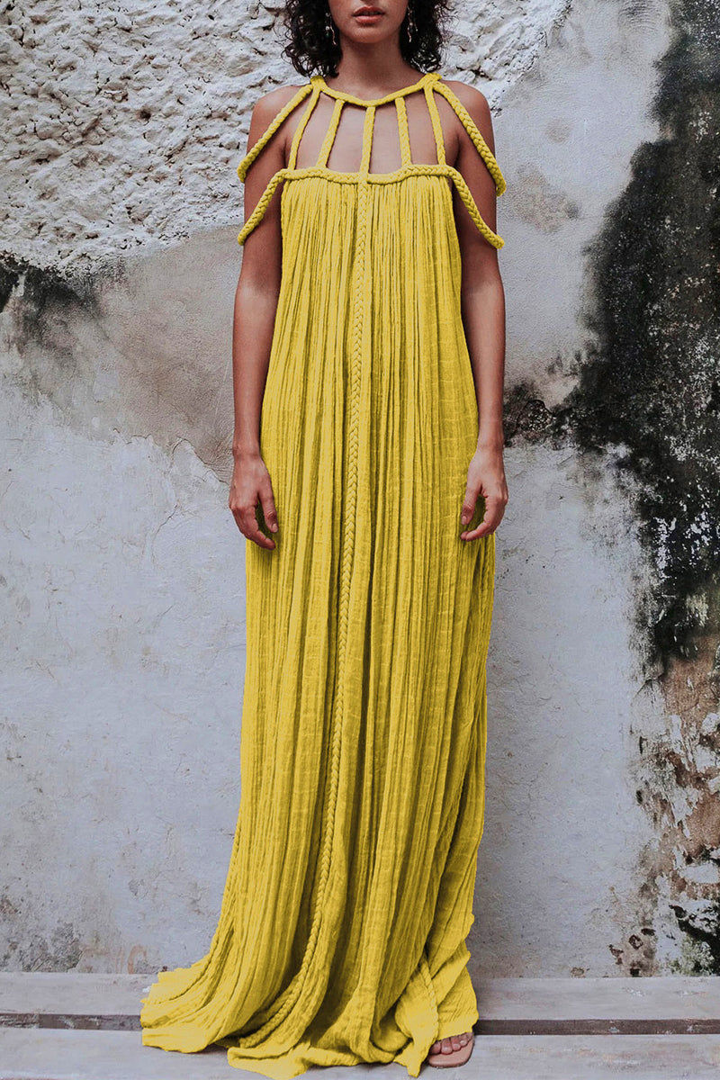 Vestidos casuales de corte A con cuello redondo y frenillo liso