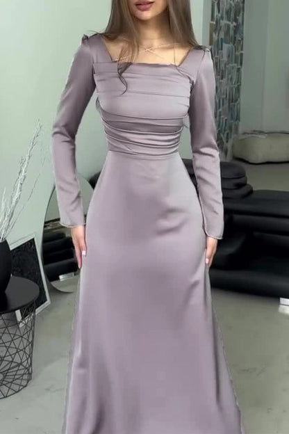 Vestidos elegantes de celebridades con falda de cintura cuadrada y cuello doblado con vendaje liso