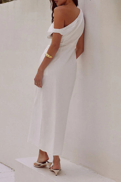 Vestidos sexis de una sola pieza con falda asimétrica y cuello oblicuo (4 colores)