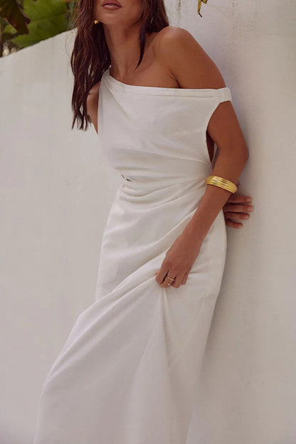 Vestidos sexis de una sola pieza con falda asimétrica y cuello oblicuo (4 colores)