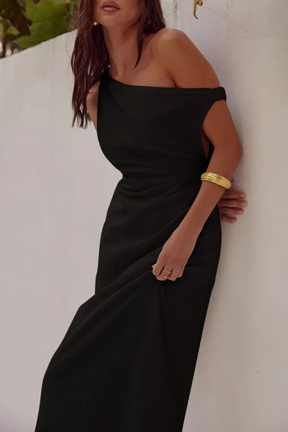 Vestidos sexis de una sola pieza con falda asimétrica y cuello oblicuo (4 colores)