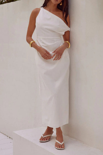 Vestidos sexis de una sola pieza con falda asimétrica y cuello oblicuo (4 colores)