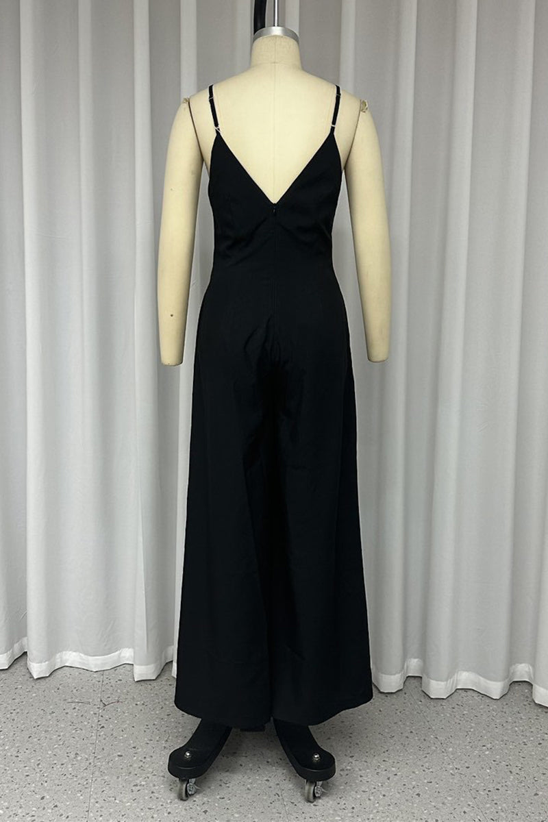 Mono holgado con escote en V y bolsillos lisos, sencillo y sexy