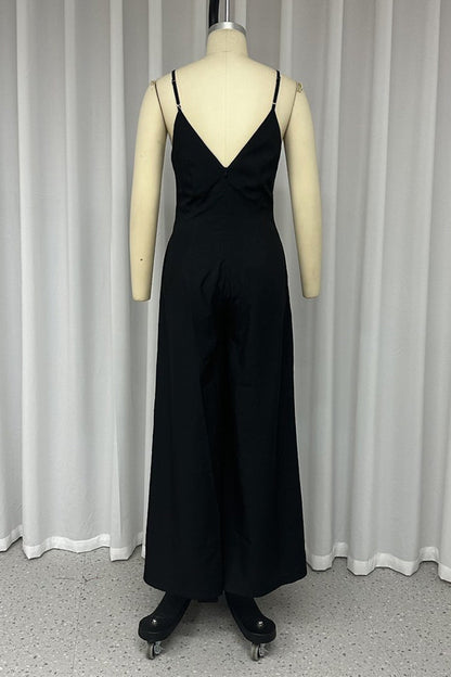 Mono holgado con escote en V y bolsillos lisos, sencillo y sexy