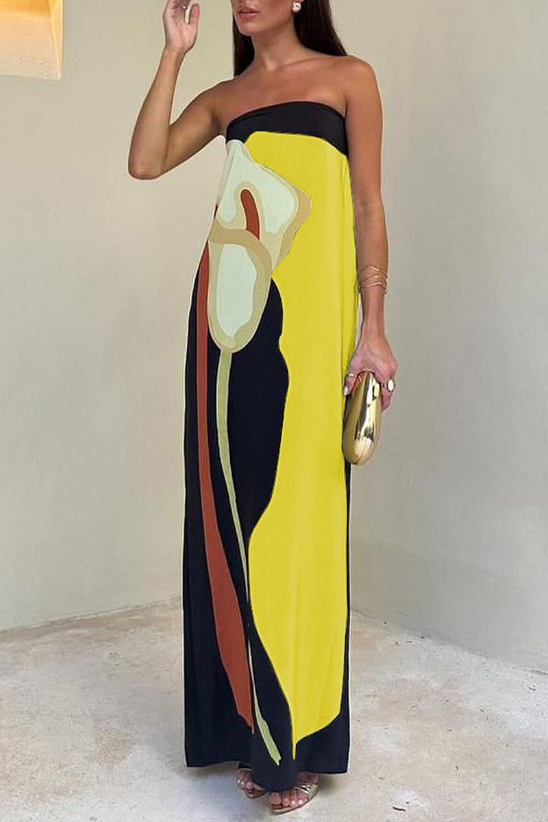 Vestidos casuales sin tirantes con estampado de flores en contraste