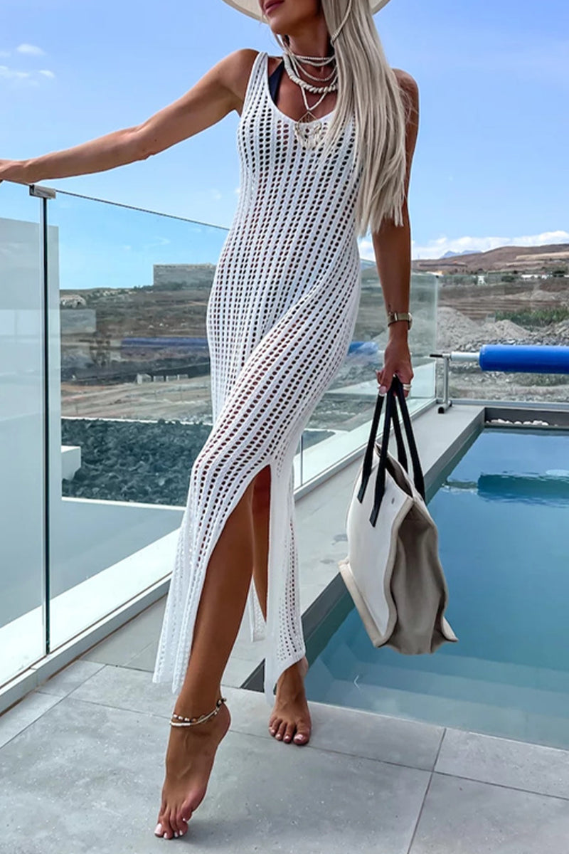 Traje de baño sexy de vacaciones, liso, con abertura y hueco (5 colores)